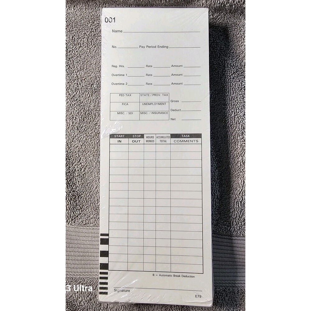 Lathem E7-100 Timecards Pack of 100 3.375" x 7.25" No. 1-100
